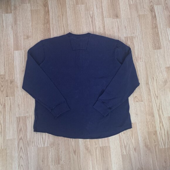 Eddie Bauer Thermal Henley Mens XL Blue Waffle Knit Three Button Placket Cotton - Picture 9 of 9